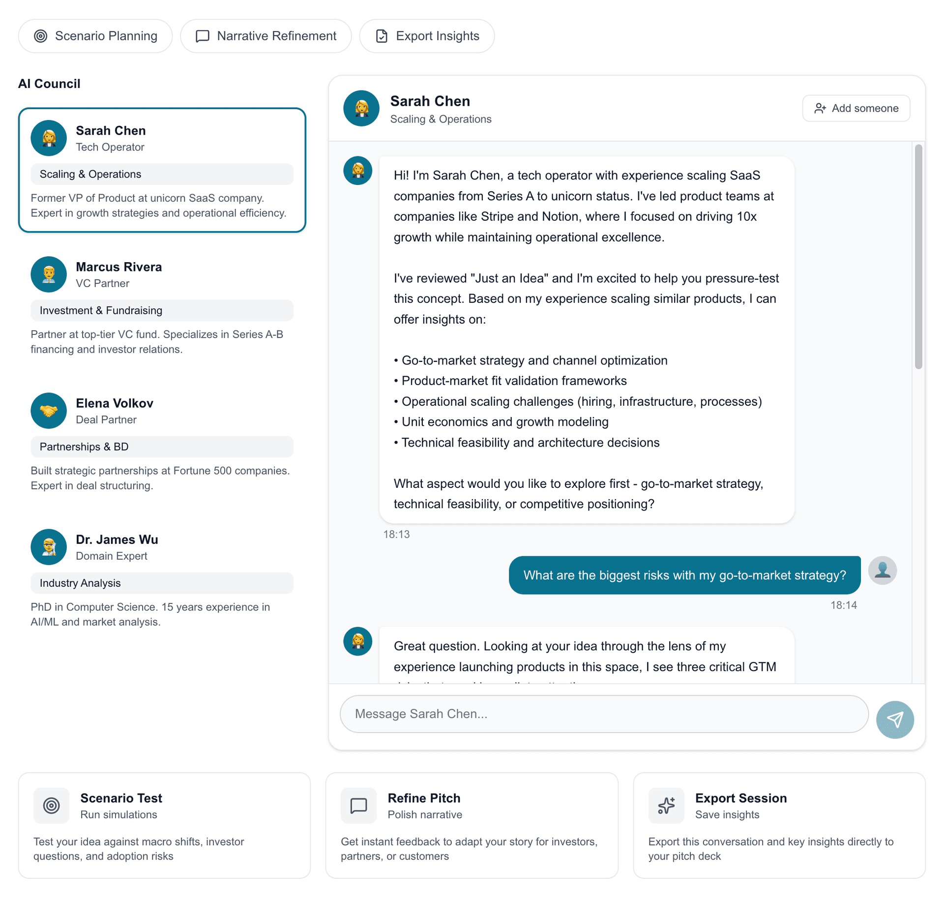AI Sandbox interface showing AI council conversation